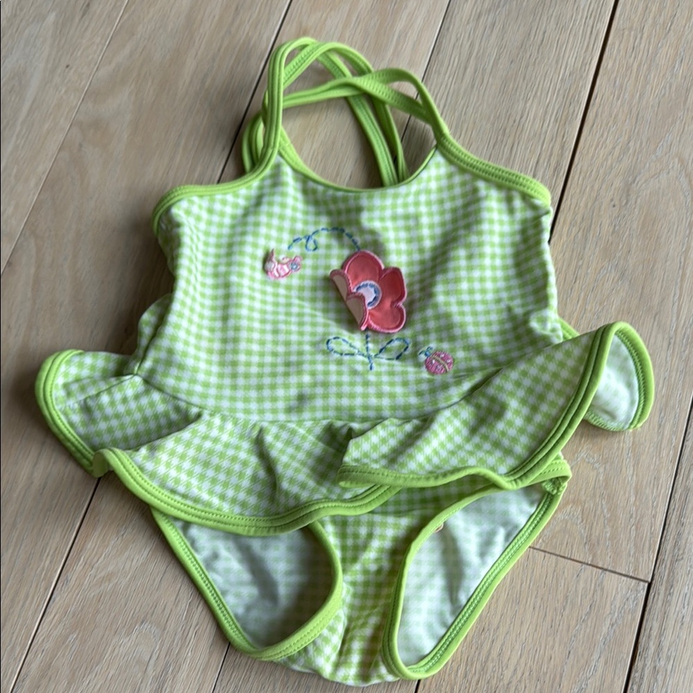 Green Gingham Kids Swimsuit